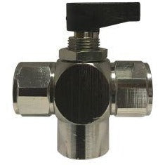 Chrome Plated Brass Mini Ball Valve - 3 Way FIP - Closed Center - Panel Mount Design