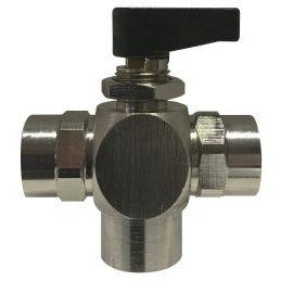 Chrome Plated Brass Mini Ball Valve - 3 WAY FIP - Open Center - Panel Mount Design