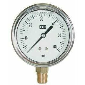 2-1/2" Face 1/4" Center Back Mount Liquid Filled Gauge - Stainless Case